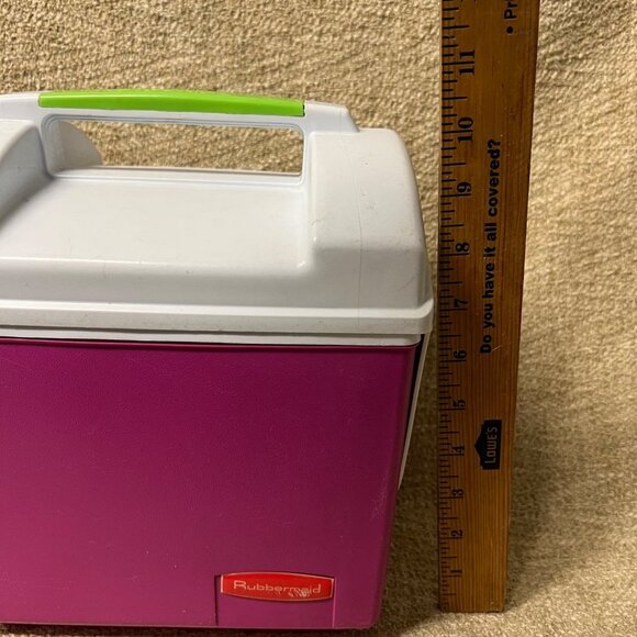 Vtg. Rubbermaid Sidekick Pink,White & Green Plastic Hard Sides Lunch Box- Lockin - Picture 7 of 9